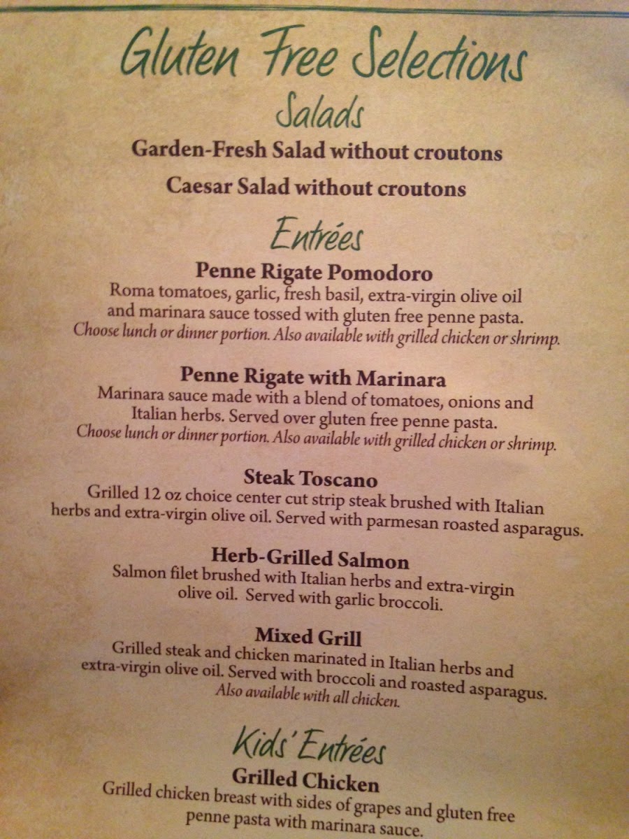 Olive Garden gluten-free menu