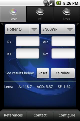Android application IOL Calculator screenshort