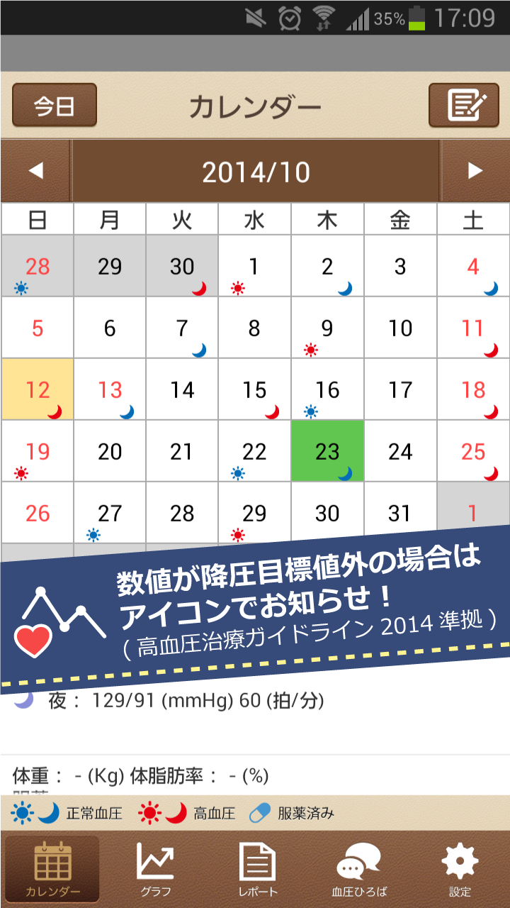 Android application HBPnote -Become healthier- screenshort