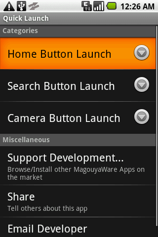 Quick Launch (App Launcher) Screen 1