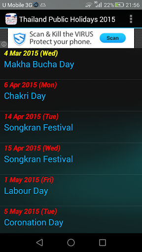 Thailand Public Holidays 2015