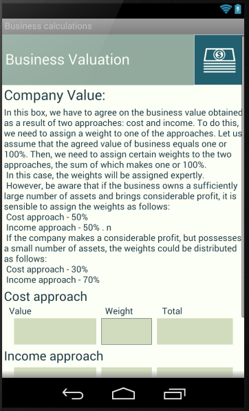 Business calculations Screen 2