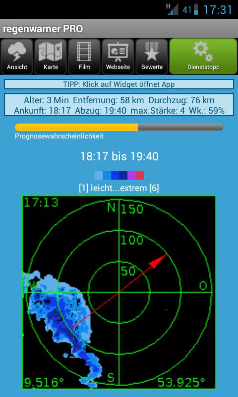 Android application regenwarner PRO screenshort