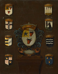 RIJKS: anonymous: Coat of Arms of Sara van Os, Wife of Jan van Reyersbergh with its eight quarterings 1699