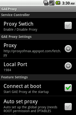GAE Proxy - screenshot
