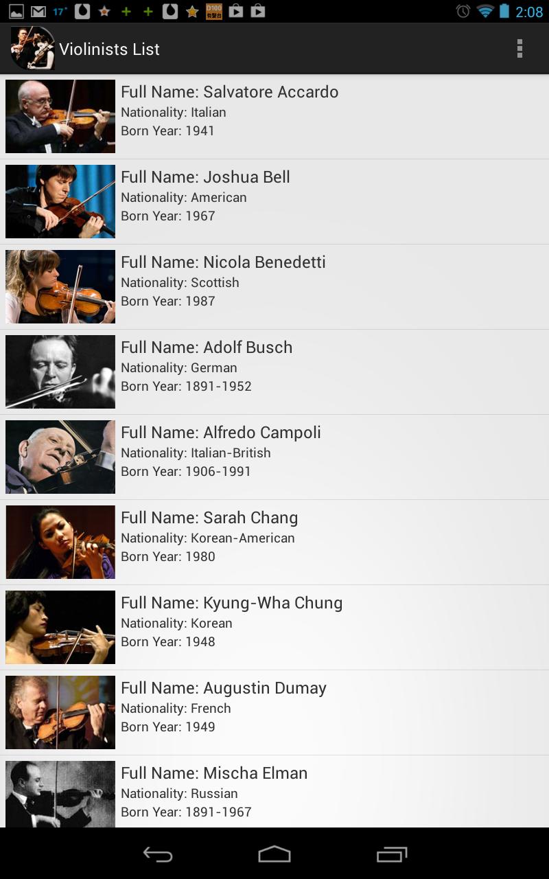 Great Violinists Screen 3