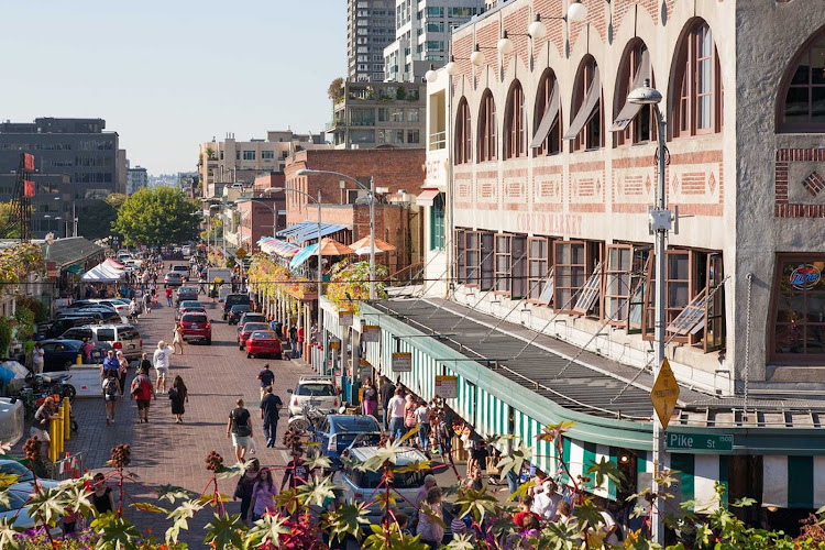 The area around Pike Place Market offers dining and shopping opportunities.