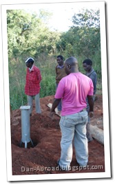 A little bit of creative construction, putting the casing in a hole to build without including the Afridev-designed legs