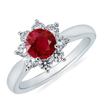 Round Ruby and Diamond Flower Ring