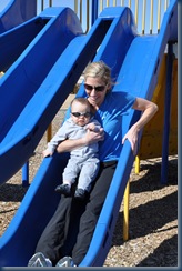 Mom and Landers enjoying the slide