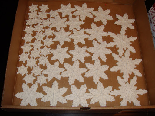 Then I painted some piping gel in designs on the snowflakes so the white