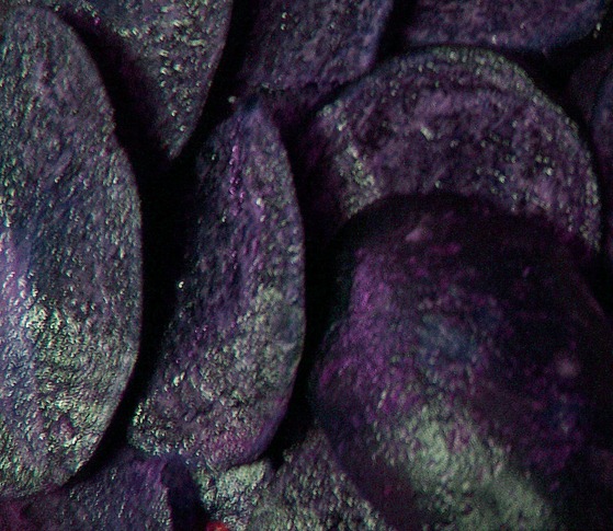 Purple potato - variety 'Purple Majesty' sliced