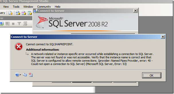error 40 sql server