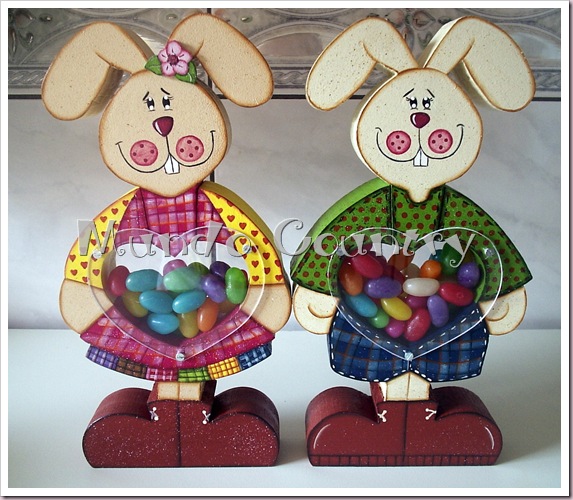 Pintura country baleiro casal coelhos frente