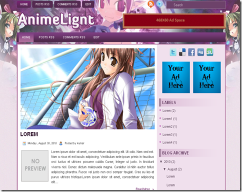 Anime Light Blogger Template
