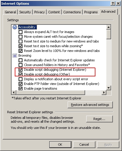 Internet Options Screenshot
