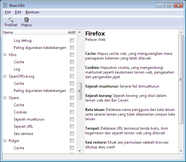 BleachBit 0.6.4 in Malay on Windows Vista