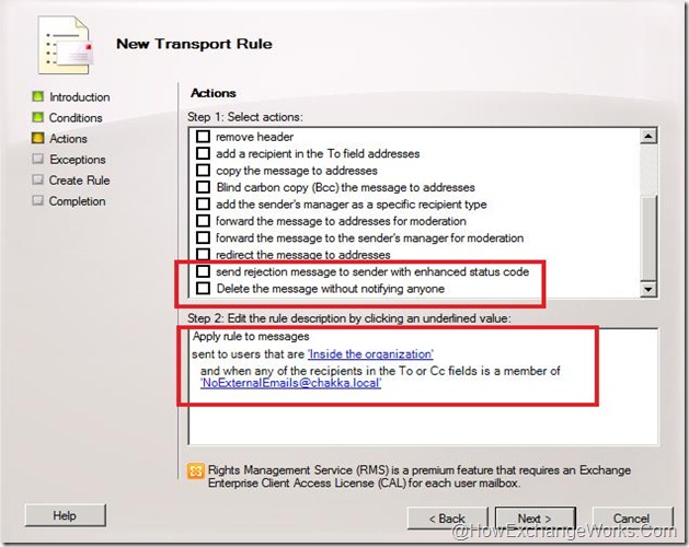 Transport rule to block external emails