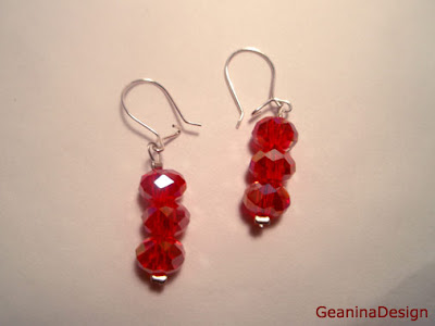 Cercei din cristale Swarovski de culoare rosie transparenta in set cu colier, GeaninaDesign.