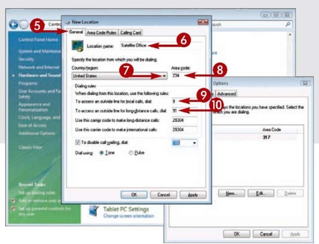 Phone And Modem Options Set Up A Dialing Location The New Location Dialog Box Opens 5 Click General Tab 6 Type A Name For Dialing 7 Choose S Country Or Region From