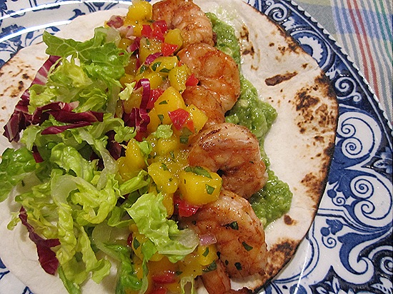 Grilled Shrimp Taco with Mango Salsa & Guacamole