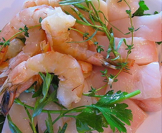 Marinating Halibut, Scallops & Shrimp