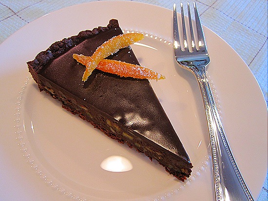 Dark Chocolate Tart with Almond & Candied Orange Peel