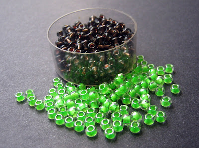 Neon Green and Copper Lined Gray Seed Beads