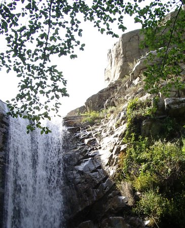 Top of the falls and the high, square rocks above them.