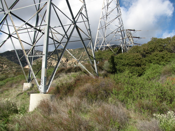 bases of three towers carrying very high voltage transmission lines