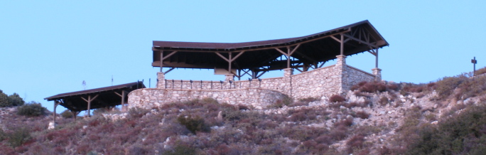 The pavillion up on the ridge from closer than before.