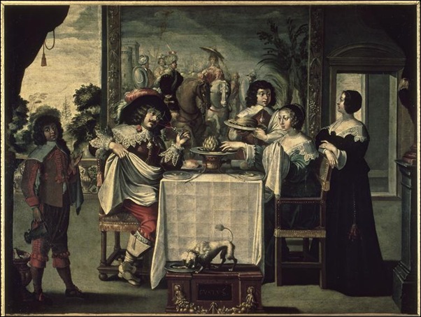 Bosse Abraham (d'après) - le gout (suite des 5 sens) - 17e siècle - huile sur toile - 1,04 x 1,37 m - Tours, Musée des beaux-arts