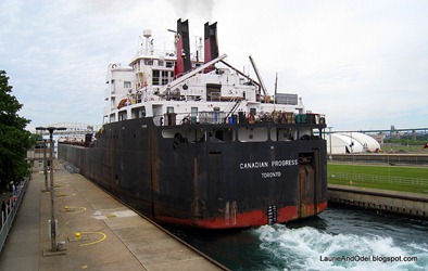 Freighter leaving the locks.