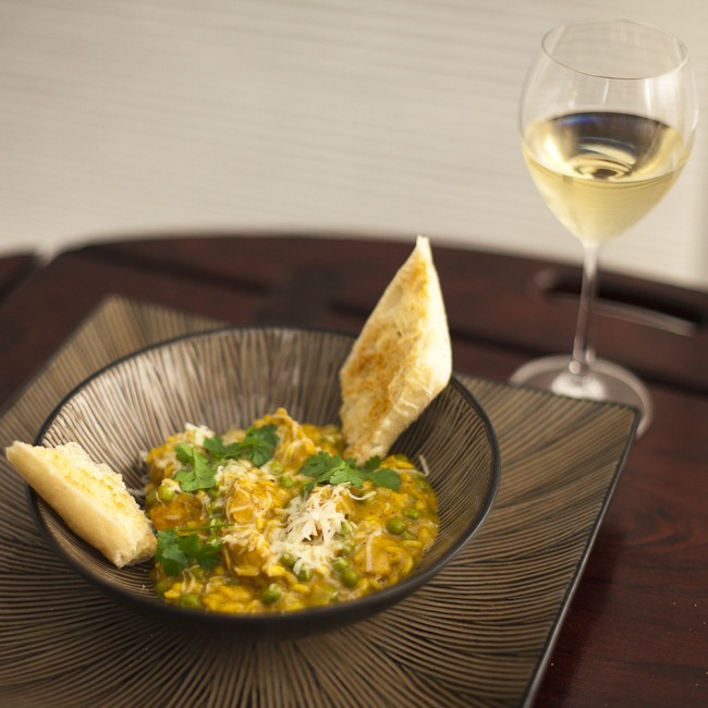  Curried Pumpkin Risotto with Chicken and Peas Paired with 2008 Cuvée De Peña Viognier
