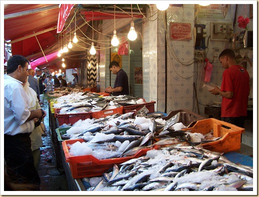 236 - Túnez, la medina. Mercado El Galla o Mercado Central, uno de los puestos de pescado.