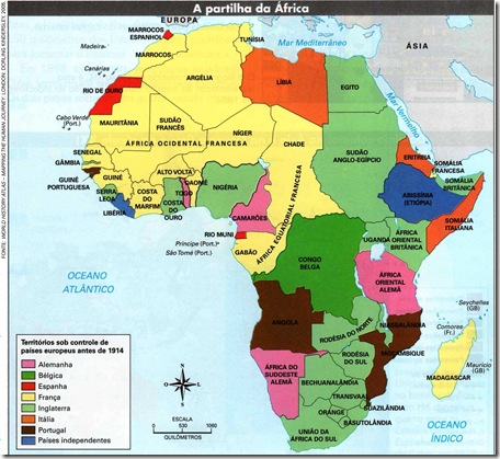 mapa da Partilha da África na Conferência de Berlim
