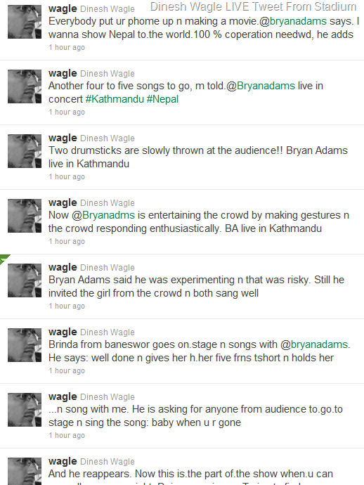 dinesh wagle live tweet from bryan adams concert