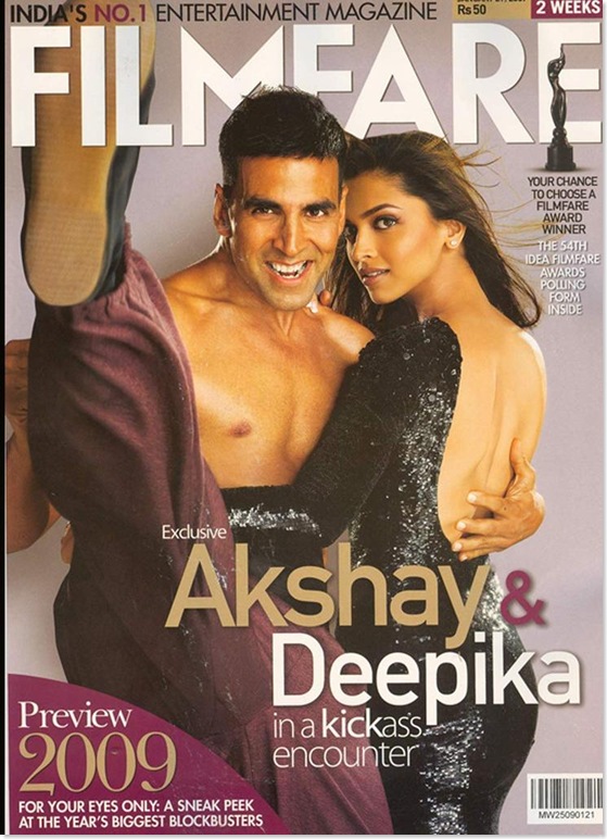 Deepika Padukone Looking Extremely Sexy along with Akshay Kumar on the Cover of Filmfare Magazine...