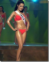 Celina Jaitly her Bluepoint Swim swimsuit during the Miss Universe 2001