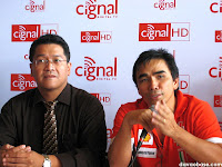 At the Cignal Press Launch in Ristorante Spirale: Dominic Aba (Samsung) and Jose Benjamin Fernandez (Mediascape)