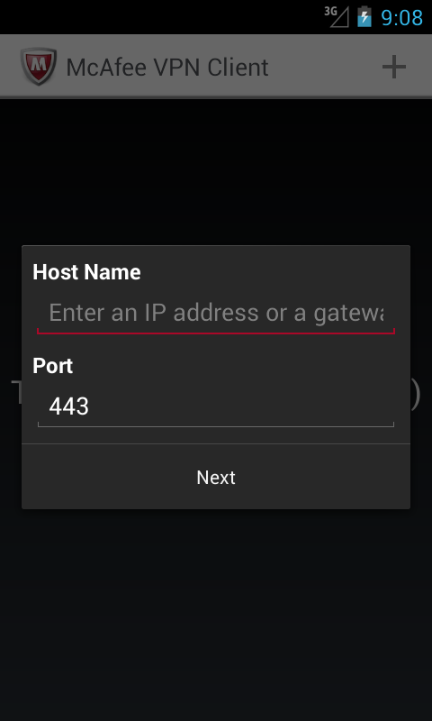 McAfee VPN Client Screen 2
