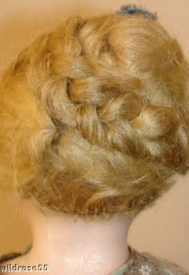 Antique wax doll human hair wig French Fashion 1880s 1890s