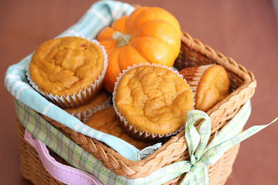 photo of a basket of pumpkin muffins