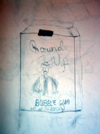 Drawing of a round up bubble gum box