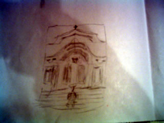 drawing of a church depicting symmetrical focus