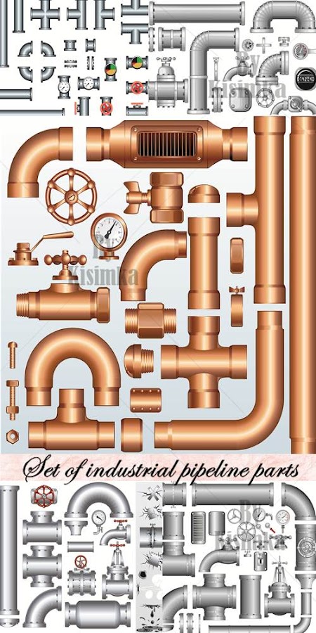 Stock vector: Set of industrial pipeline parts