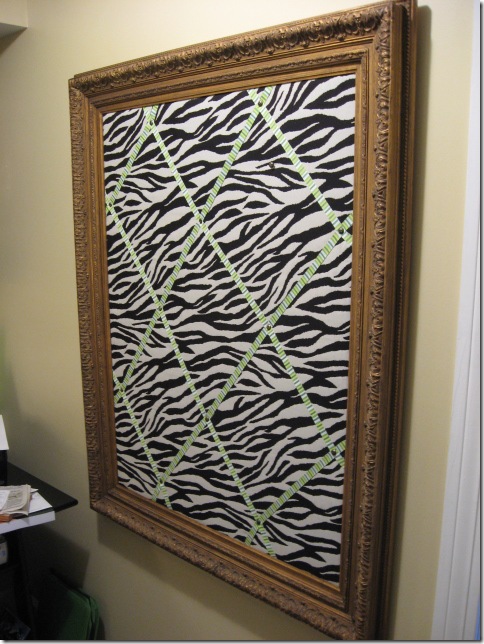 frame made into bulletin board with fabric
