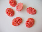  vintage glass cabochons in coral color and textured flower pattern