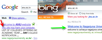 comparsion of Google and Bing detecting malware sites