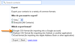 exporting contacts in Gmail
